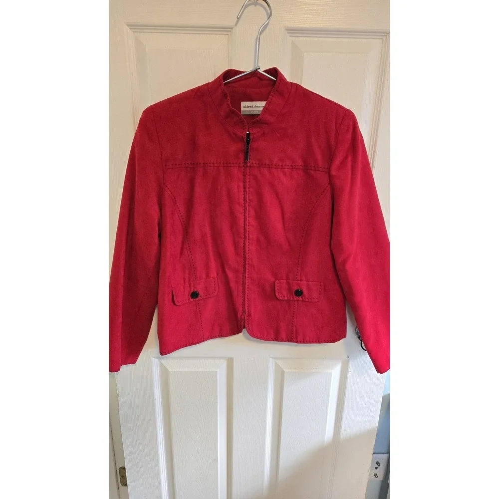 Vintage Red Micro Suede Jacket Women M Petite Cropped Tailor 90s Stitch Western